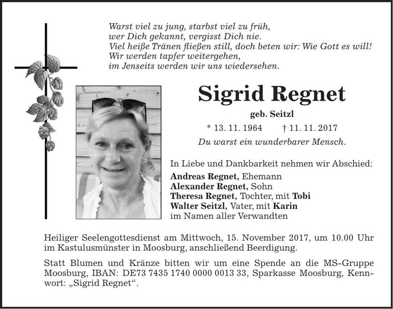 Traueranzeige Sigrid Regnet