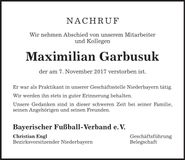 Traueranzeige Maximilian Garbusuk