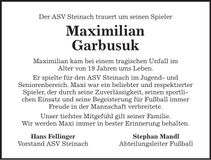 Traueranzeige Maximilian Garbusuk