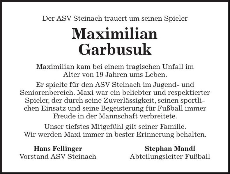 Traueranzeige Maximilian Garbusuk