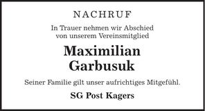Traueranzeige Maximilian Garbusuh