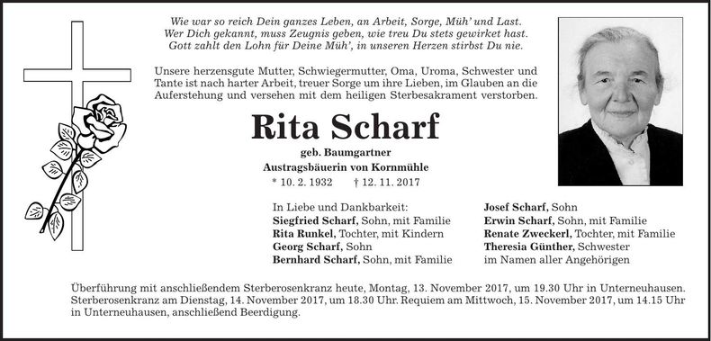 Traueranzeige Rita Scharf