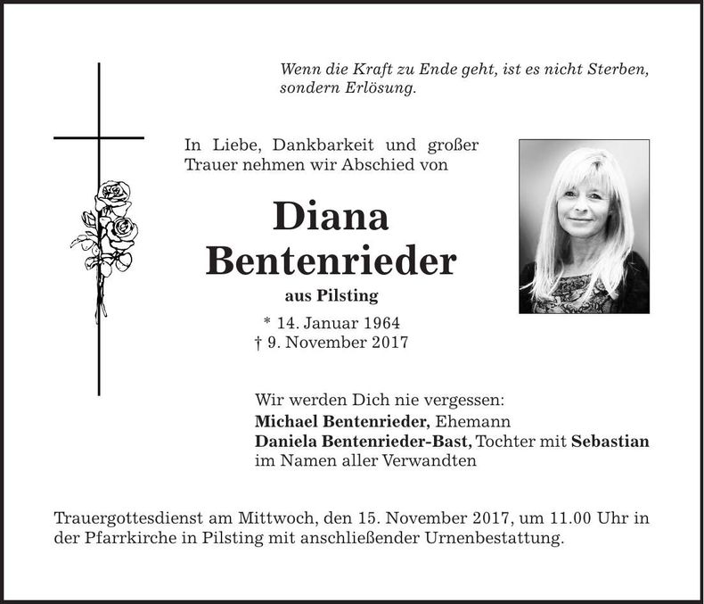 Traueranzeige Diana Bentenrieder