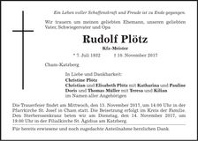 Traueranzeige Rudolf Plötz
