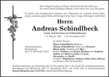 Traueranzeige Andreas Schindlbeck