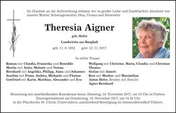 Traueranzeige Theresia Aigner