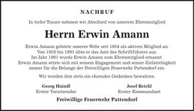Traueranzeige Erwin Amann