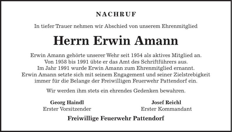 Traueranzeige Erwin Amann