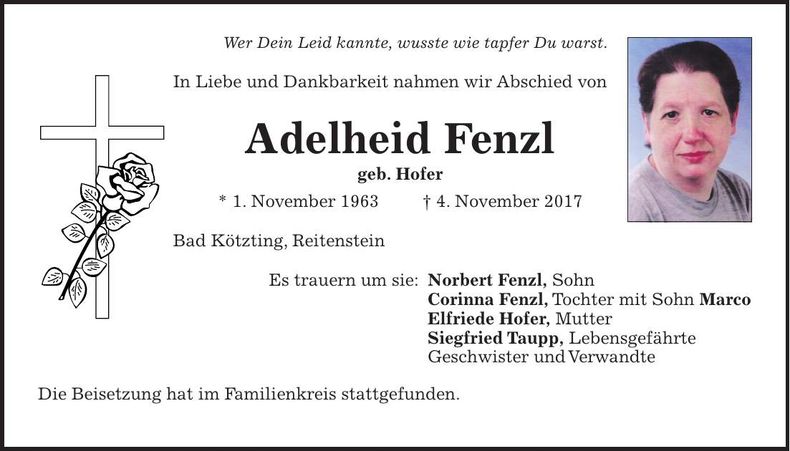 Traueranzeige Adelheid Fenzl