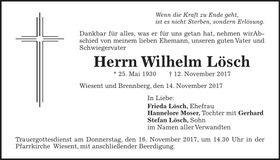 Traueranzeige Wilhelm Lösch