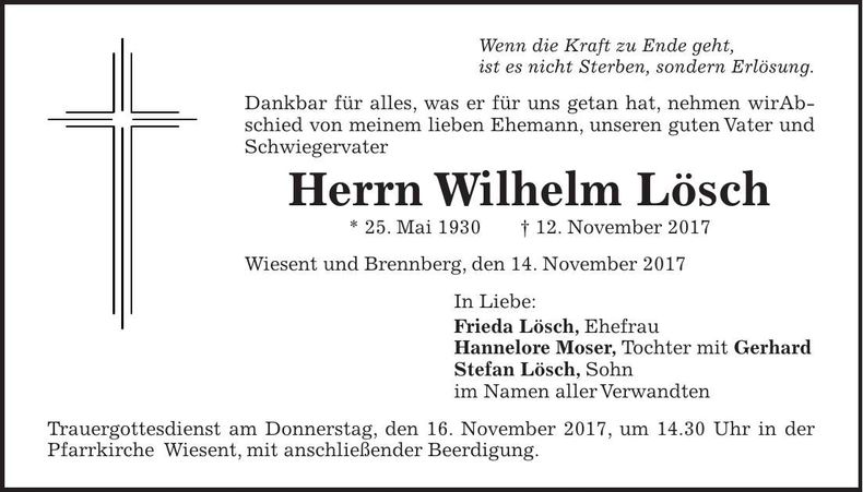 Traueranzeige Wilhelm Lösch