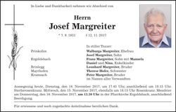 Traueranzeige Josef Margreiter