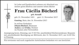 Traueranzeige Cäcilia Bücherl