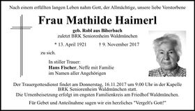 Traueranzeige Mathilde Haimerl
