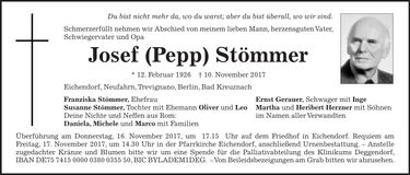 Traueranzeige Josef (Pepp) Stömmer