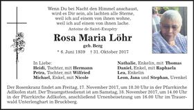 Traueranzeige Rosa Maria Löhr