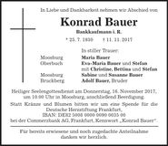 Traueranzeige Konrad Bauer