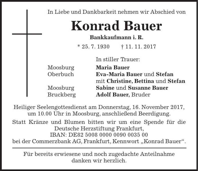 Traueranzeige Konrad Bauer