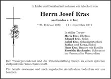 Traueranzeige Josef Eras