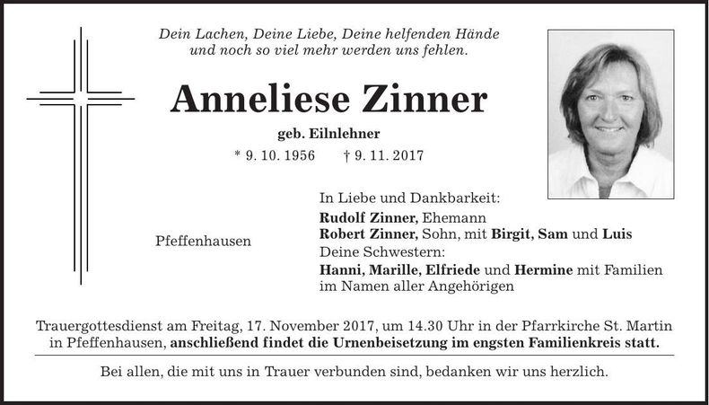 Traueranzeige Anneliese Zinner