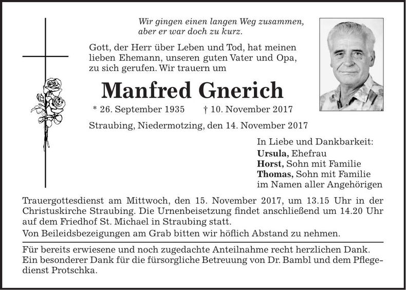 Traueranzeige Manfred Gnerich