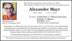 Traueranzeige Alexander Mayr
