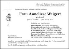 Traueranzeige Anneliese Weigert