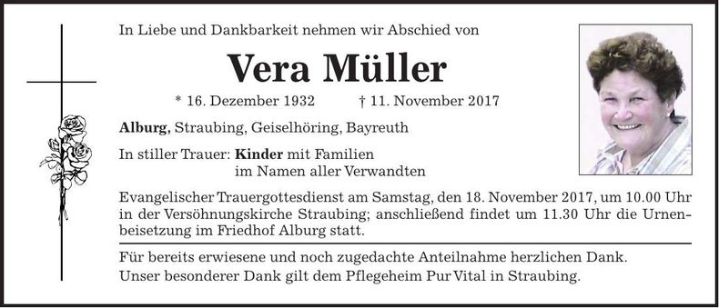 Traueranzeige Vera Müller