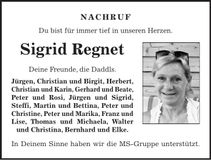 Traueranzeige Sigrid Regnet