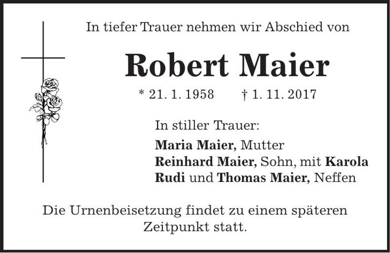 Traueranzeige Robert Maier