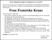Traueranzeige Franziska Kraus