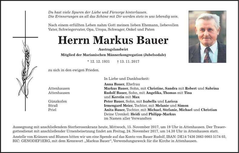 Traueranzeige Markus Bauer
