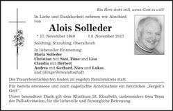 Traueranzeige Alois Solleder