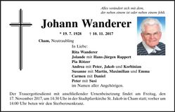 Traueranzeige Johann Wanderer