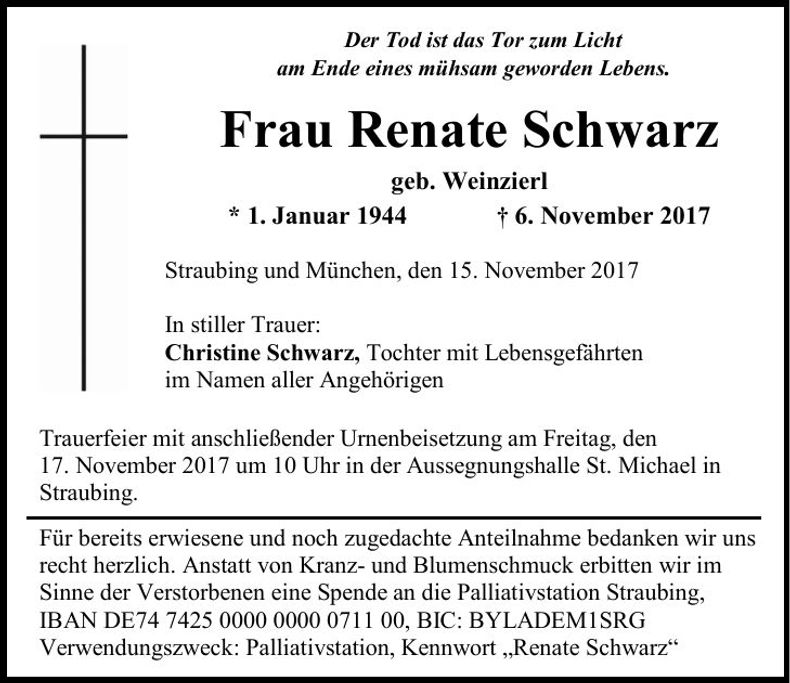 Traueranzeige Renate Schwarz