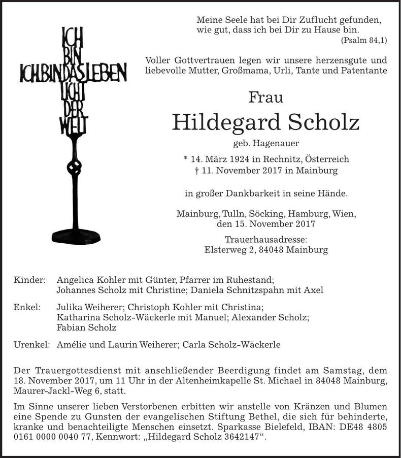 Traueranzeige Hildegard Scholz