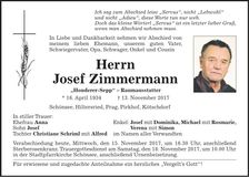 Traueranzeige Josef Zimmermann