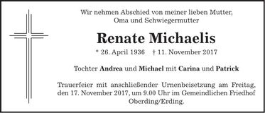 Traueranzeige Renate Michaelis