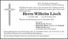 Traueranzeige Wilhelm Lösch
