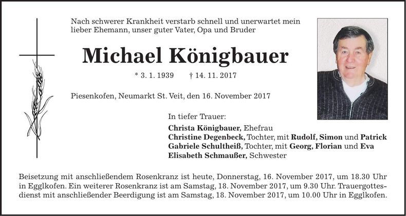 Traueranzeige Michael Königbauer
