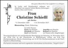 Traueranzeige Christine Schießl