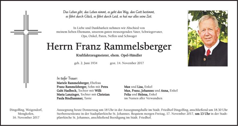 Traueranzeige Franz Rammelsberger