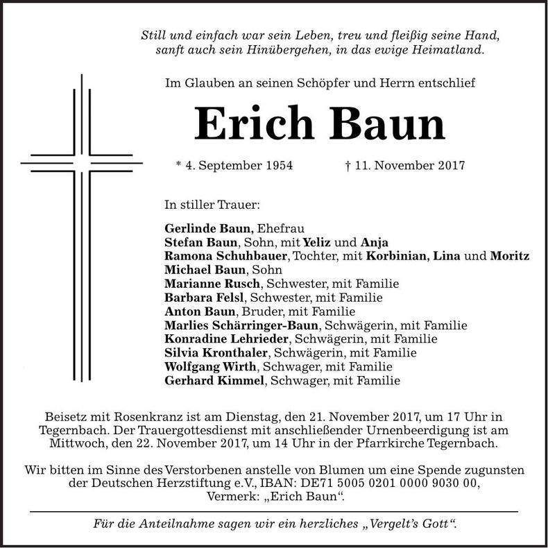 Traueranzeige Erich Baun