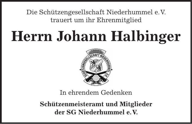 Traueranzeige Johann Halbinger