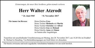 Traueranzeige Walter Atzrodt