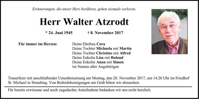 Traueranzeige Walter Atzrodt