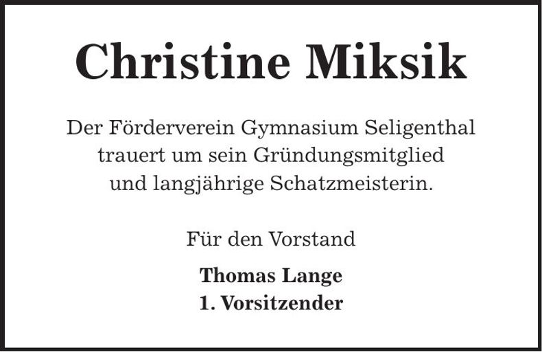 Traueranzeige Christine Miksik