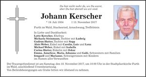 Traueranzeige Johann Kerscher