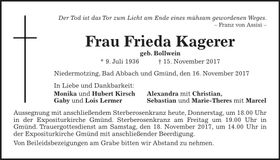 Traueranzeige Frieda Kagerer