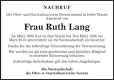 Traueranzeige Ruth Lang
